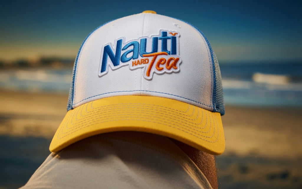 Nauti Tea© Richardson 112 Patch Trucker Hat – White/Yellow/Blue