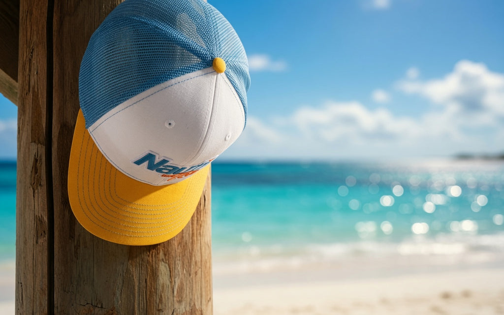 Nauti Tea© Richardson 112 Patch Trucker Hat – White/Yellow/Blue